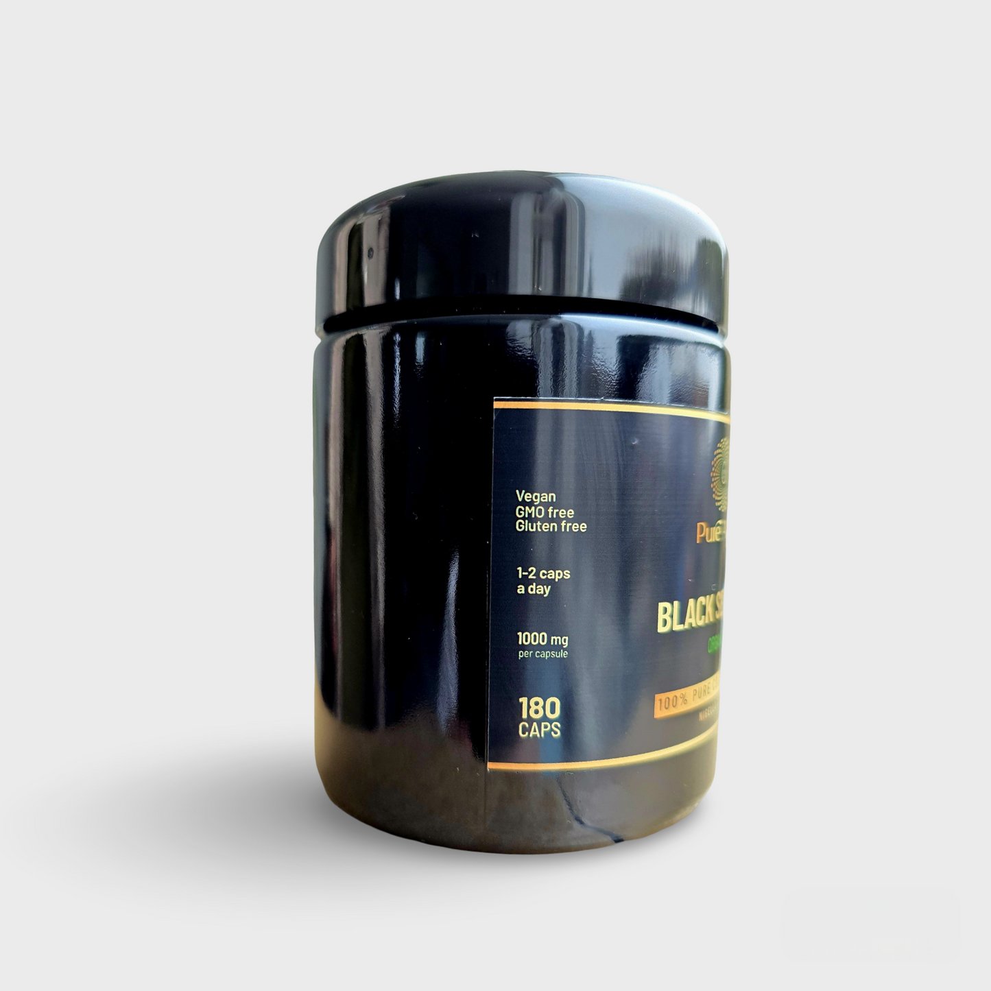 100% Pure Organic Cold-Pressed Black Seed Oil Capsules In MIRON-glas Bottle