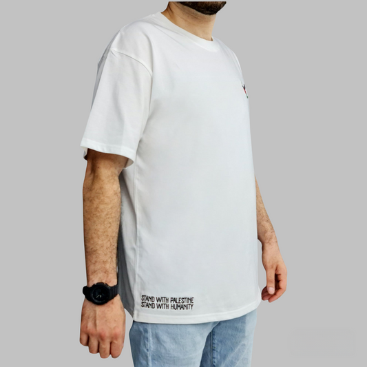 Unisex T-Shirt with Embroidered Detail | Stand with Palestine – Stand with Humanity