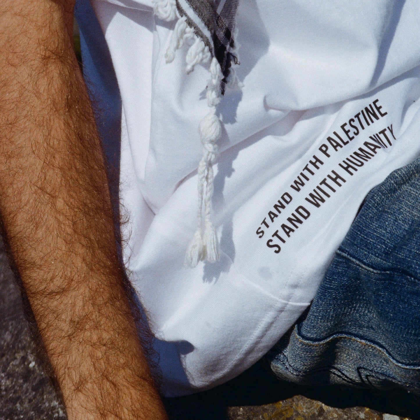 Unisex T-Shirt with Embroidered Detail | Stand with Palestine – Stand with Humanity