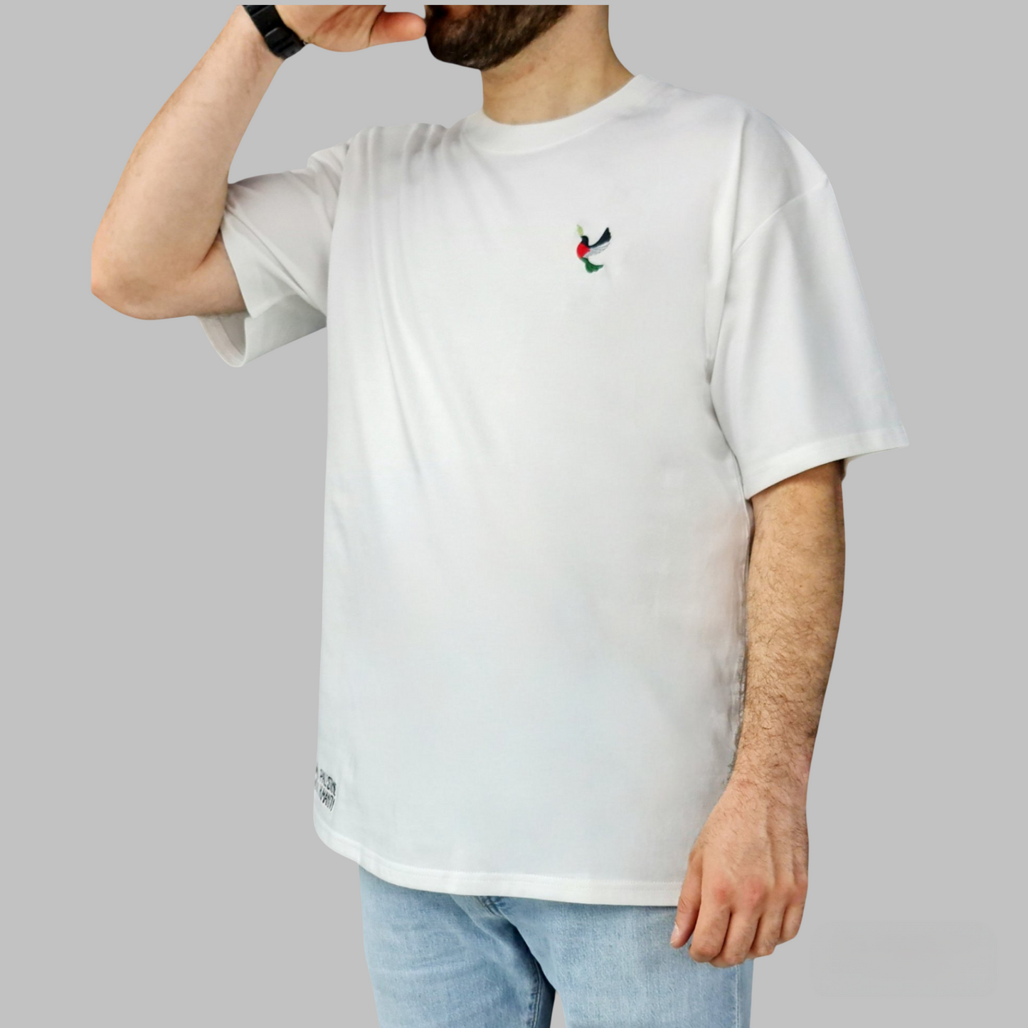 Unisex T-Shirt with Embroidered Detail | Stand with Palestine – Stand with Humanity