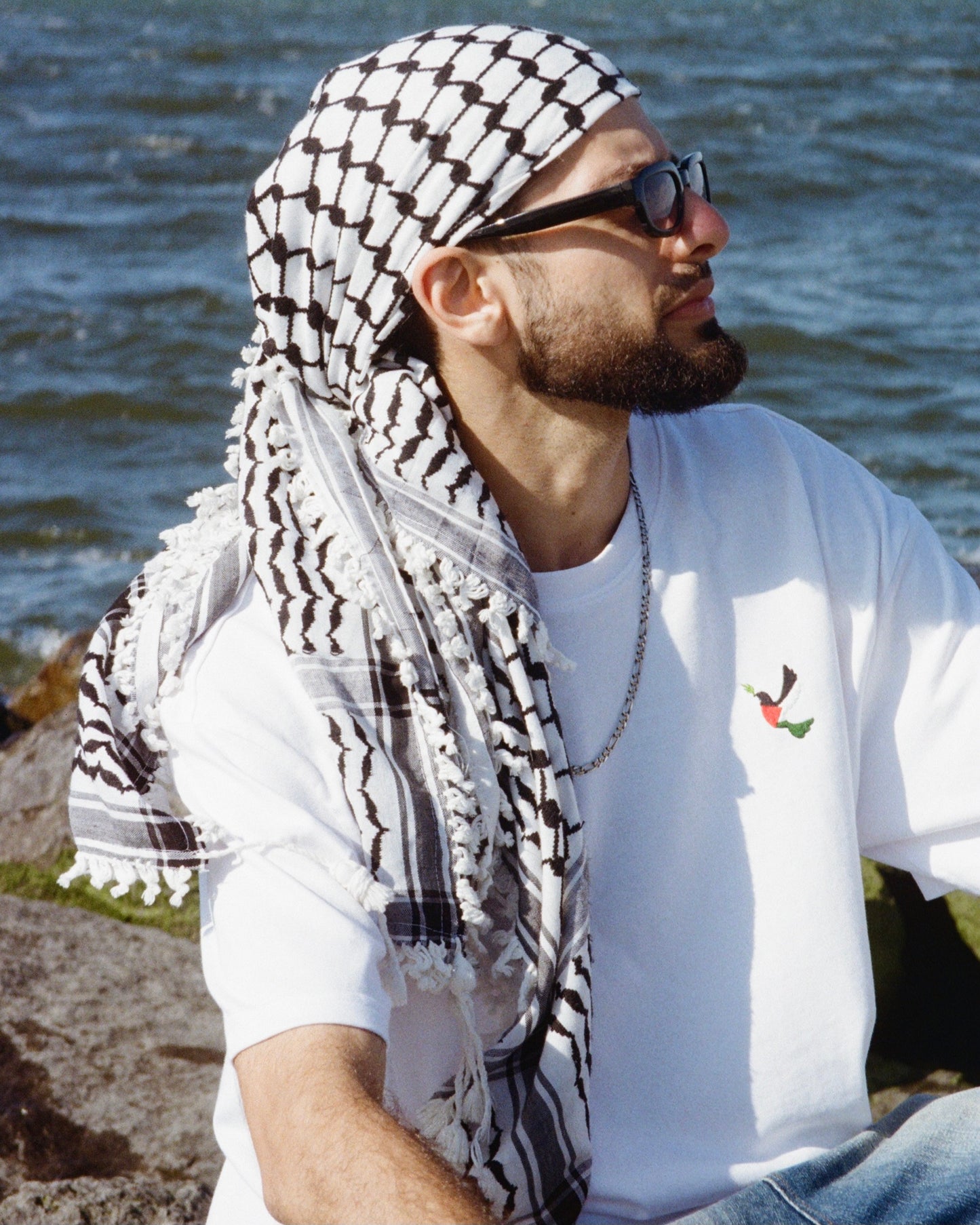 Unisex T-Shirt with Embroidered Detail | Stand with Palestine – Stand with Humanity