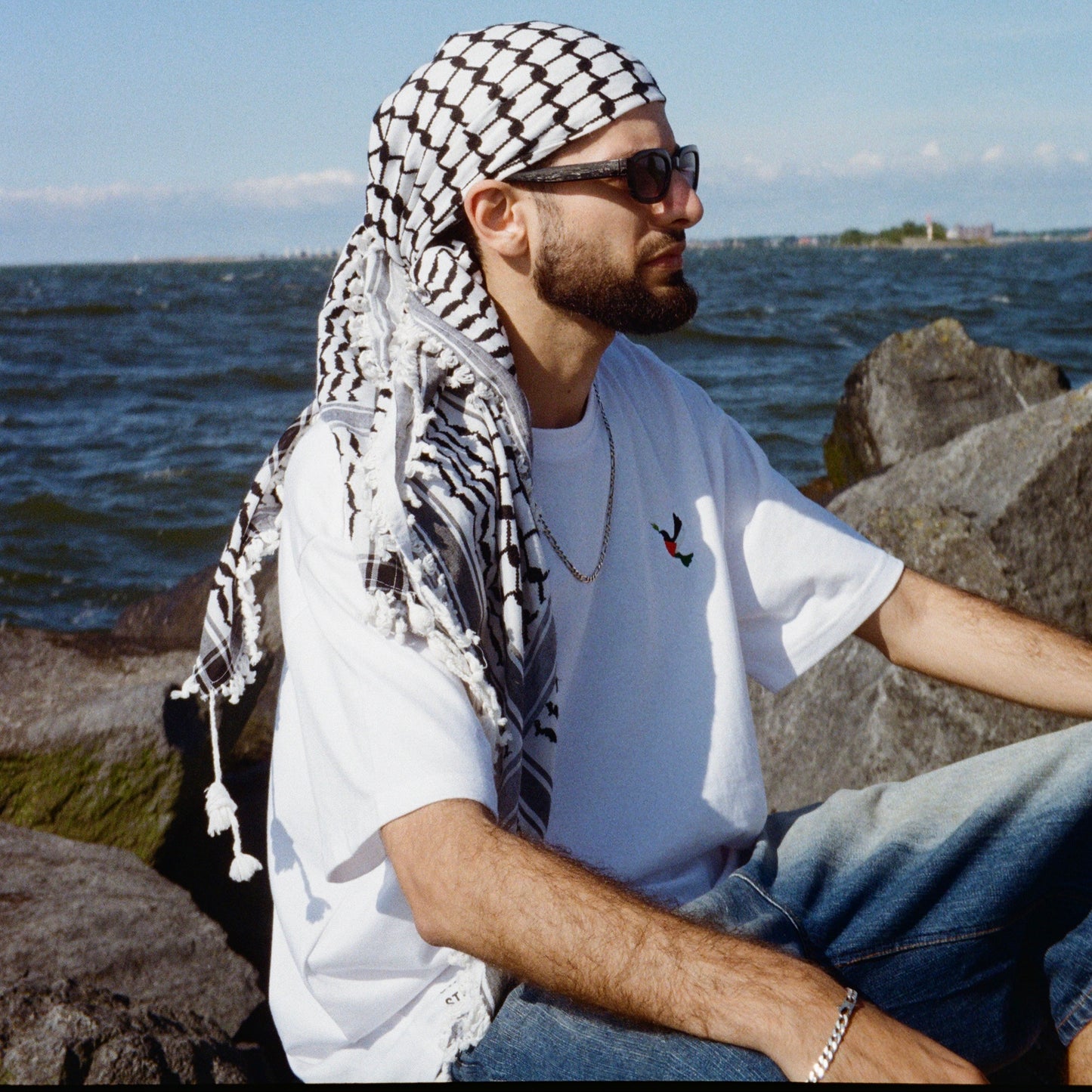 Unisex T-Shirt with Embroidered Detail | Stand with Palestine – Stand with Humanity